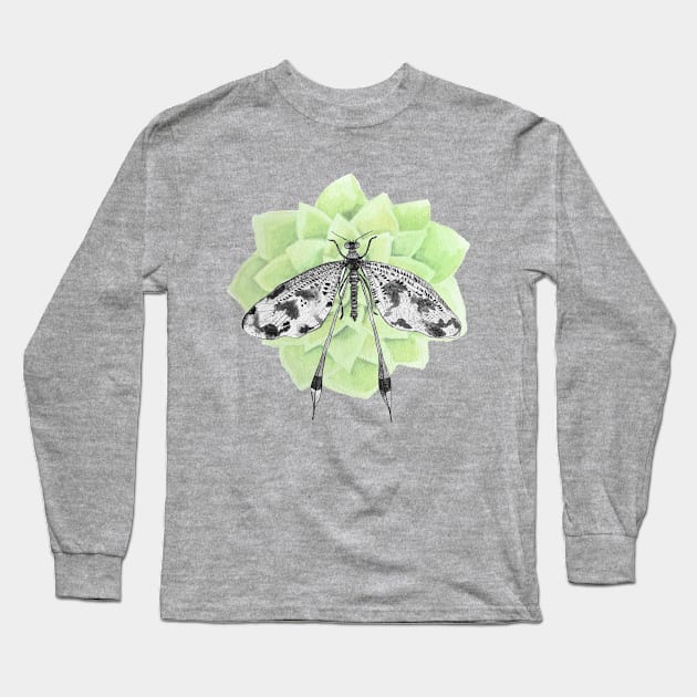 Dragonfly with tender green flower Long Sleeve T-Shirt by Unelmoija